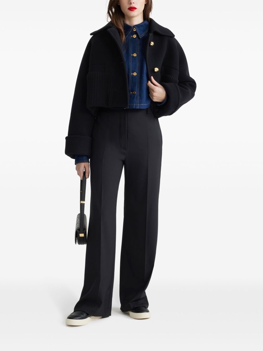 rib-waist cropped coat - 2
