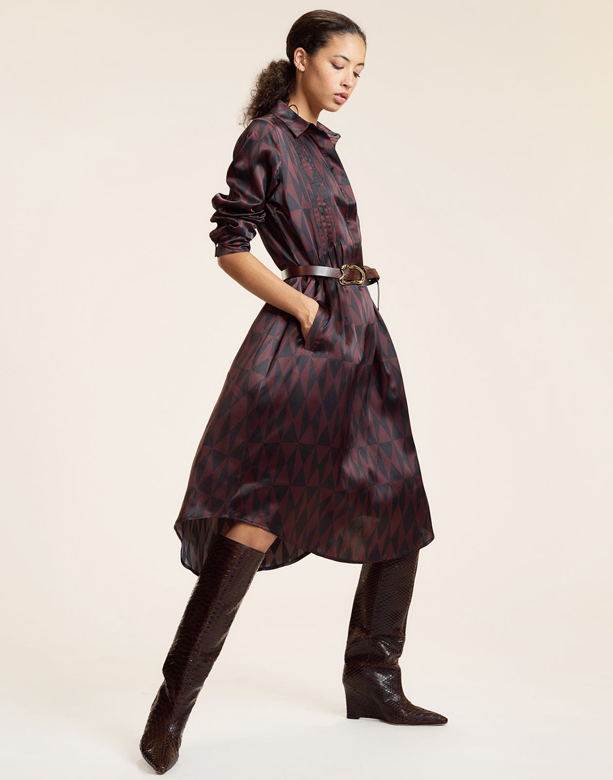 Silk Pintuck Shirt Dress - 2