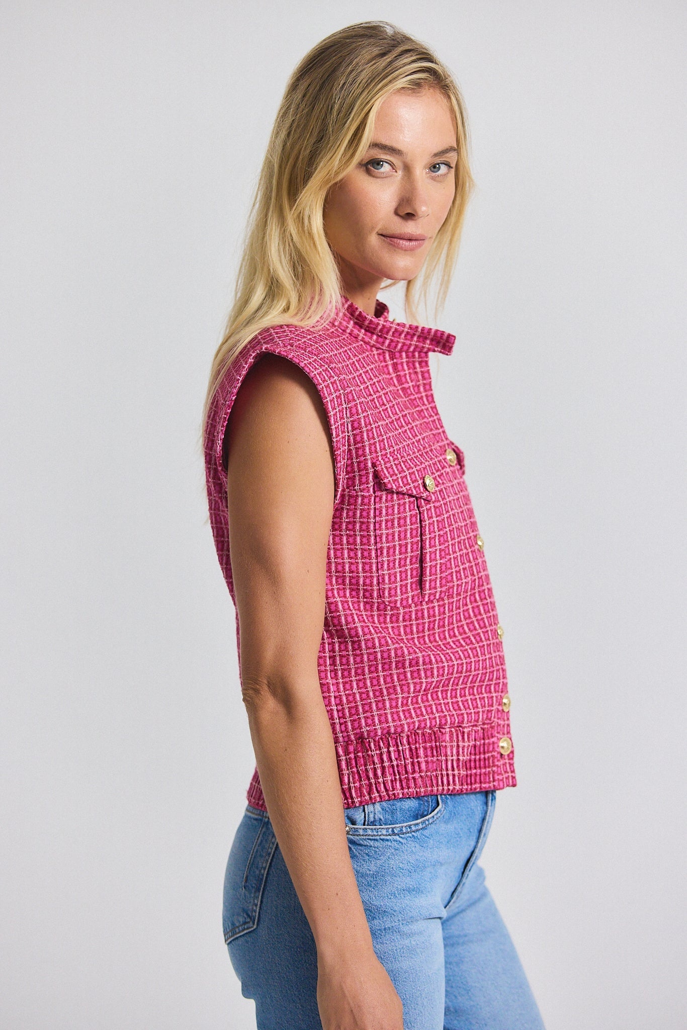 NAMIRA COTTON TWEED SLEEVELESS JACKET - 3