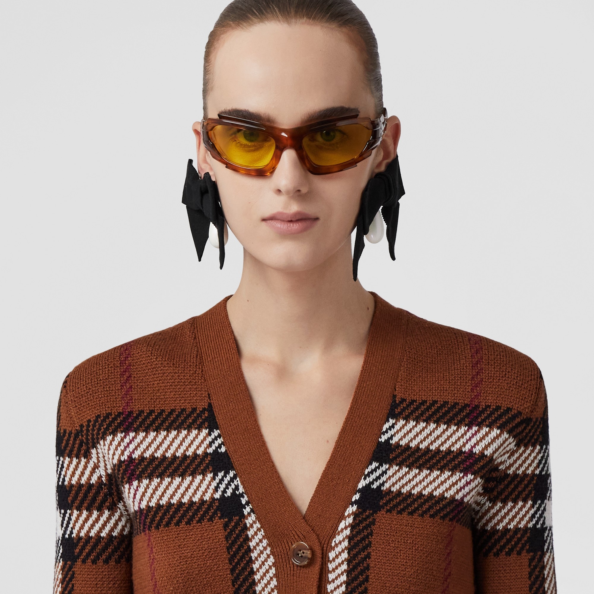 Check Wool Jacquard Cropped Cardigan - 2