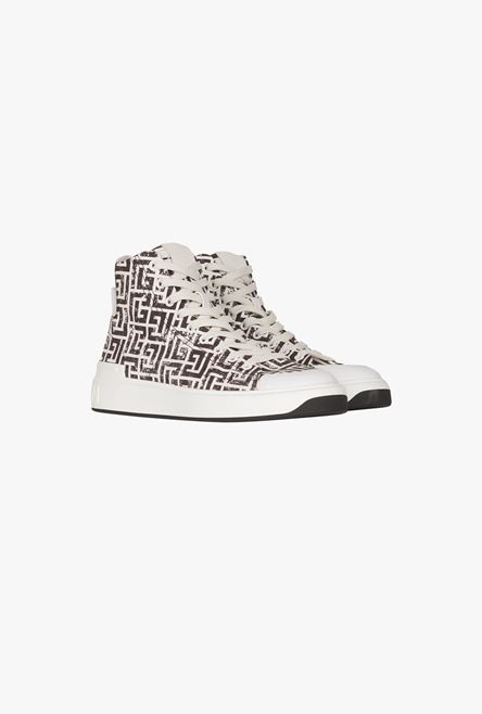 White and black monogram canvas B-Court high-top sneakers - 2