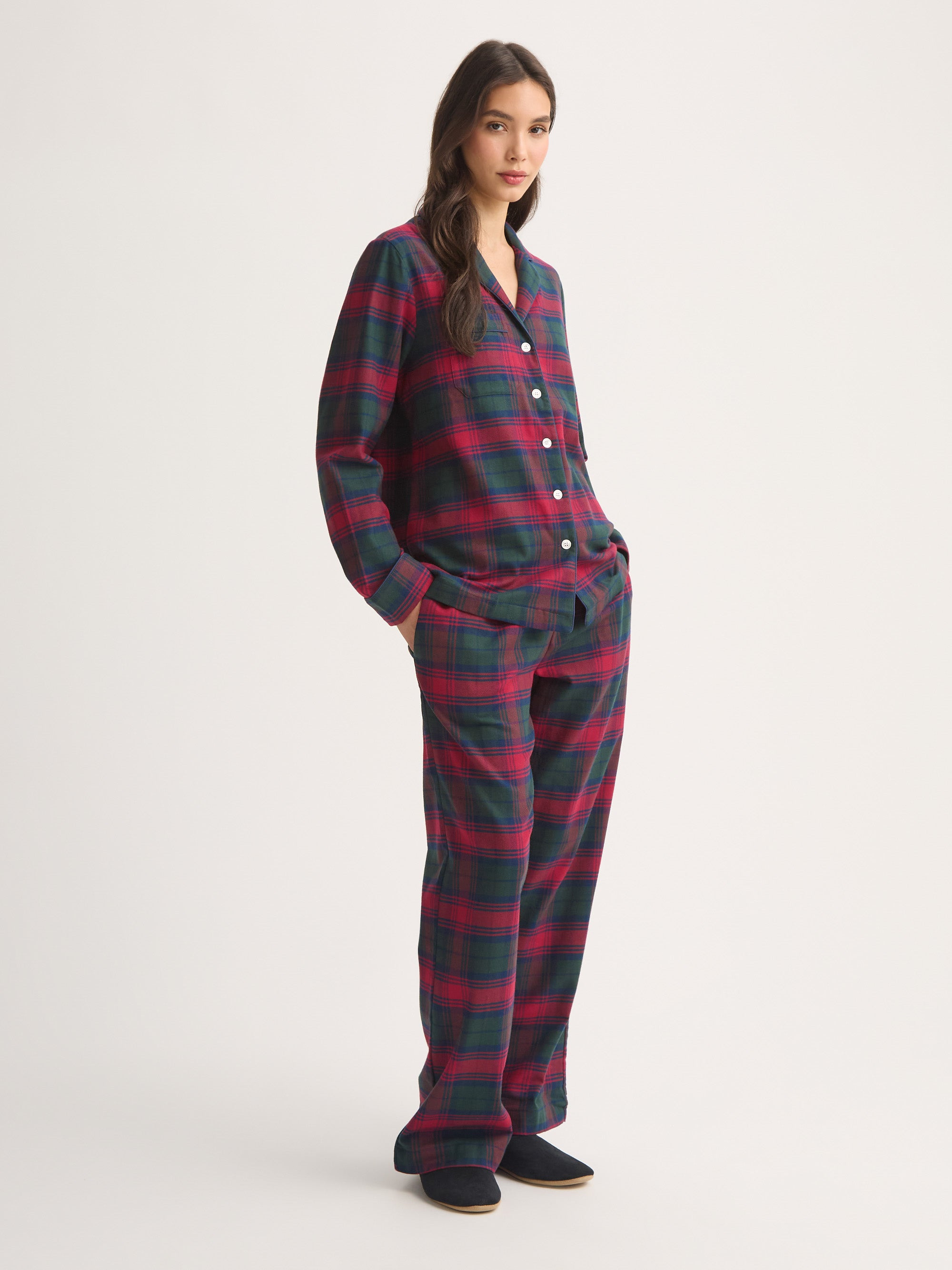 Women's Pajamas Kelburn Brushed Cotton Burgundy Red & Green Check - 3