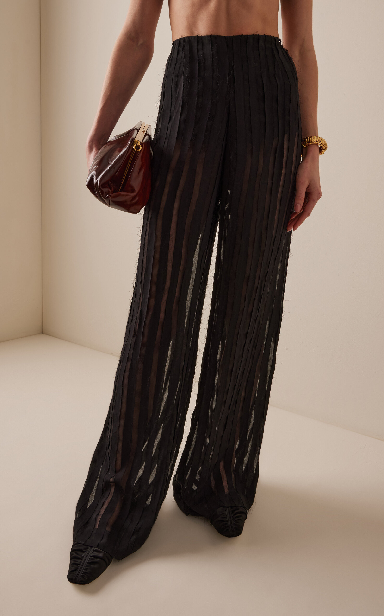 Striped Sheer Wide-Leg Pants black - 3