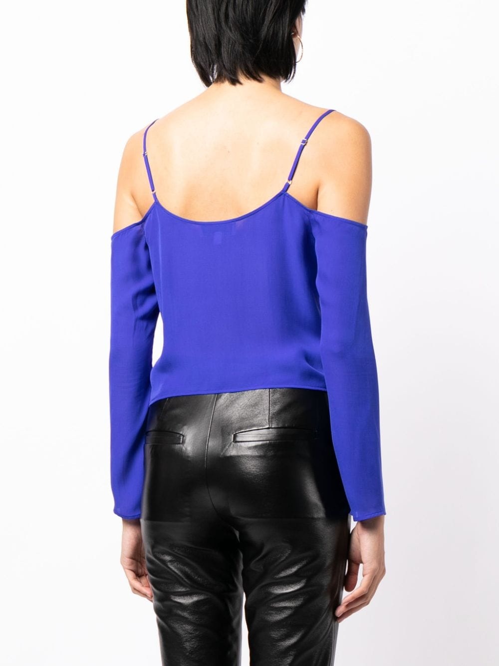 gathered cold-shoulder silk blouse - 4