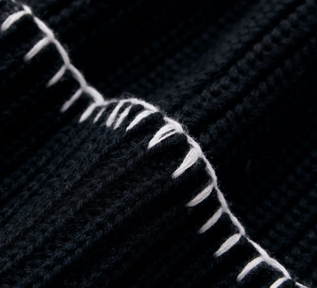 Blanket Stitch Watch Cap - Black - 3