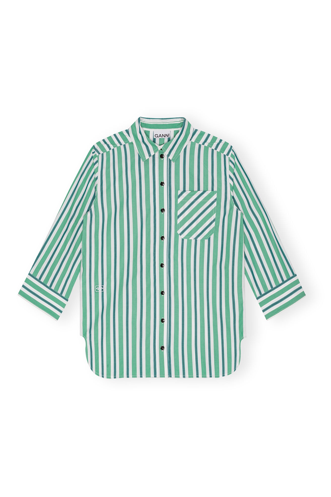 GREEN STRIPED COTTON OVERSIZED SHIRT - 1