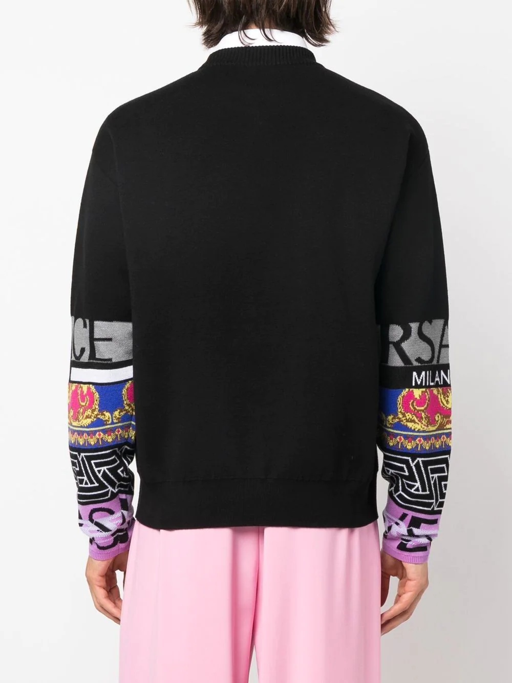 printed-sleeve detail jumper - 4