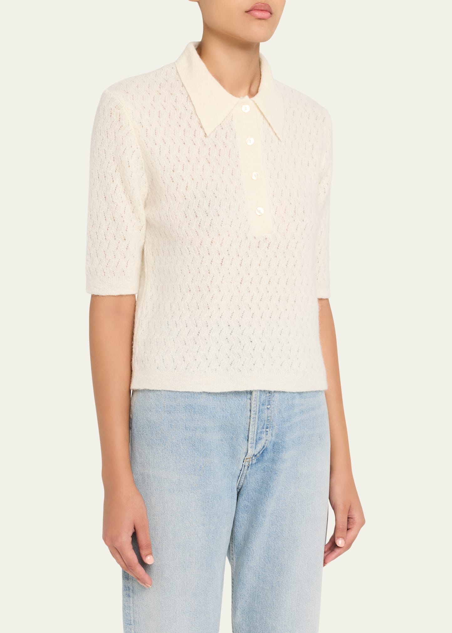 Naya Lace Alpaca Wool Polo Shirt - 4