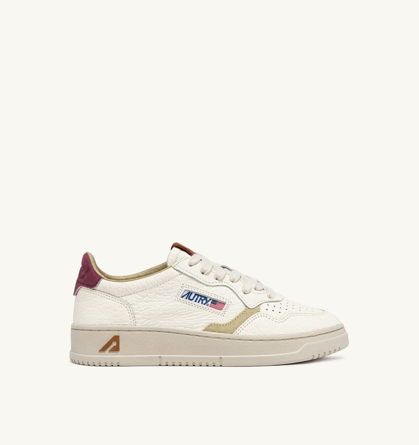 MEDALIST LOW SNEAKERS IN MARSHMALLOW AND BURGUNDY LEATHER - 1