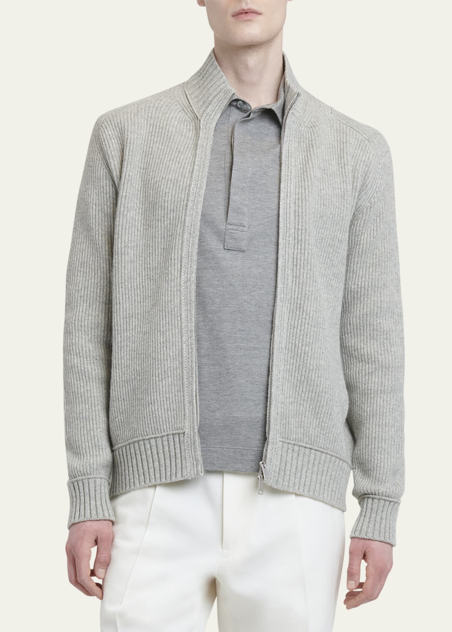 Men's Melange Oasi Cashmere Full-Zip Sweater - 4