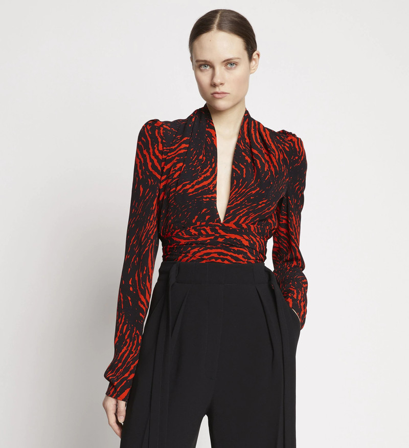 Painted Spiral Crepe de Chine V-Neck Top 2