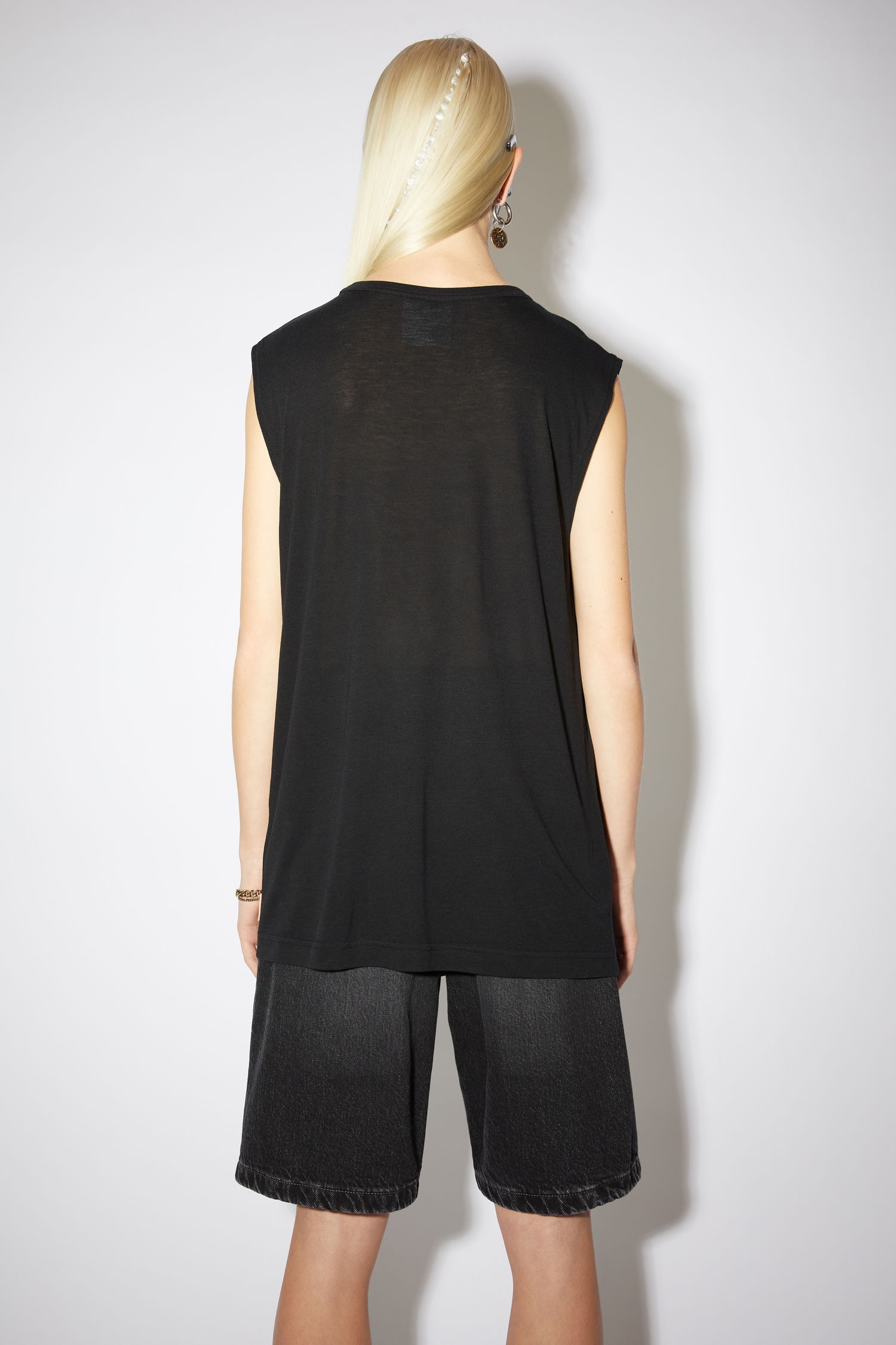 Sleeveless jersey top - Black - 3