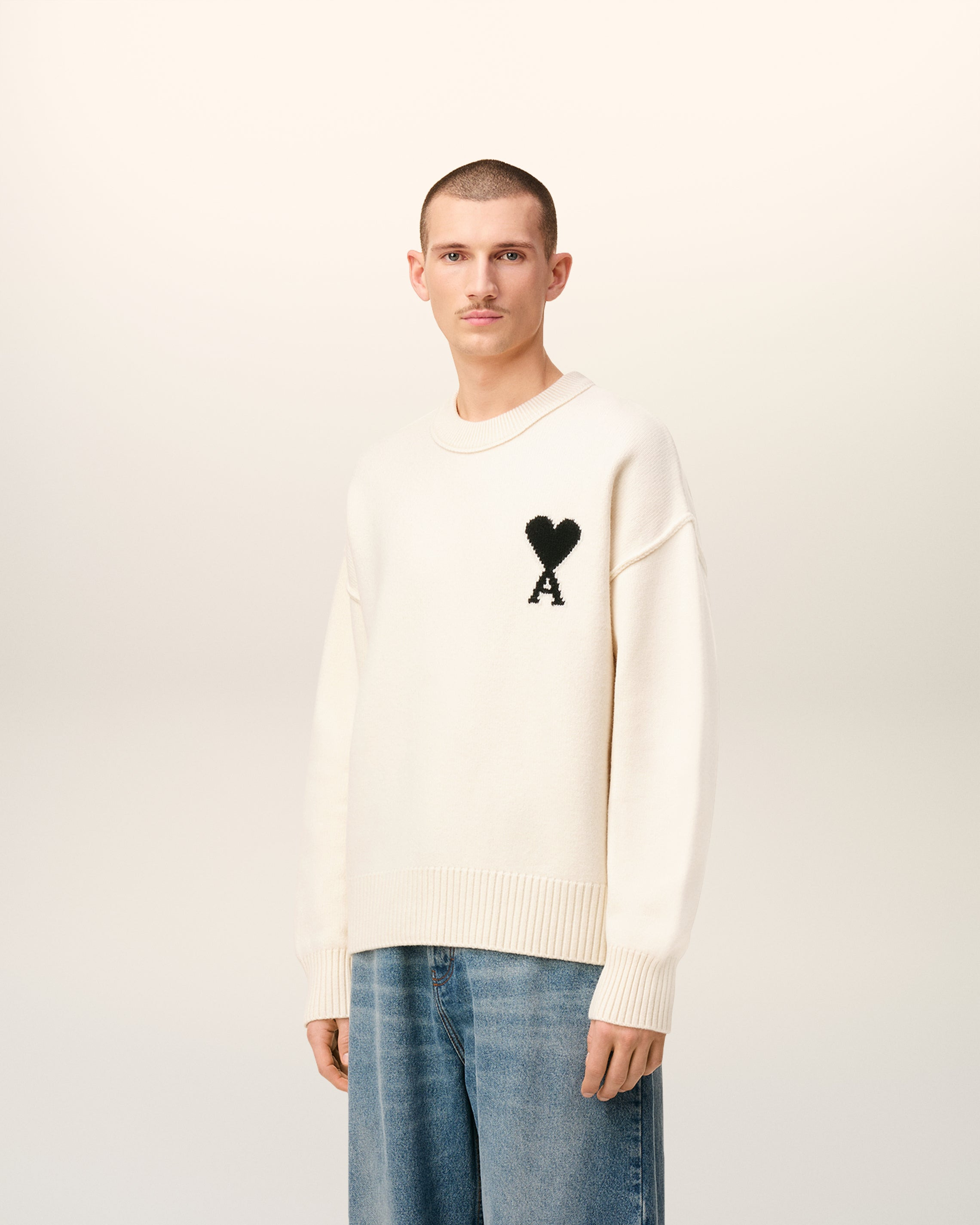 WHITE WOOL AMI DE COEUR CREWNECK SWEATER - 16