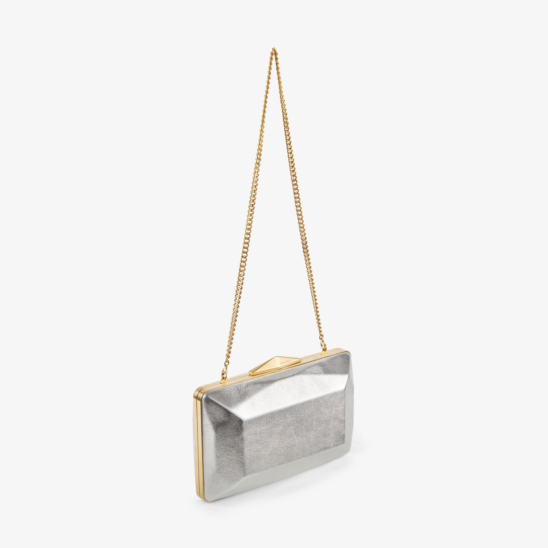Diamond Box Clutch
Silver Metallic Nappa Leather Box Clutch Bag - 8