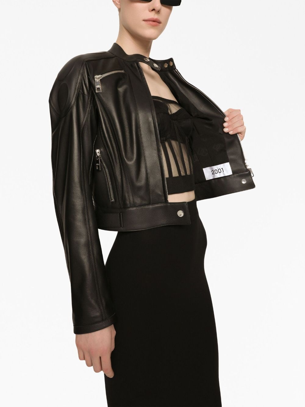 long-sleeve leather biker jacket - 5