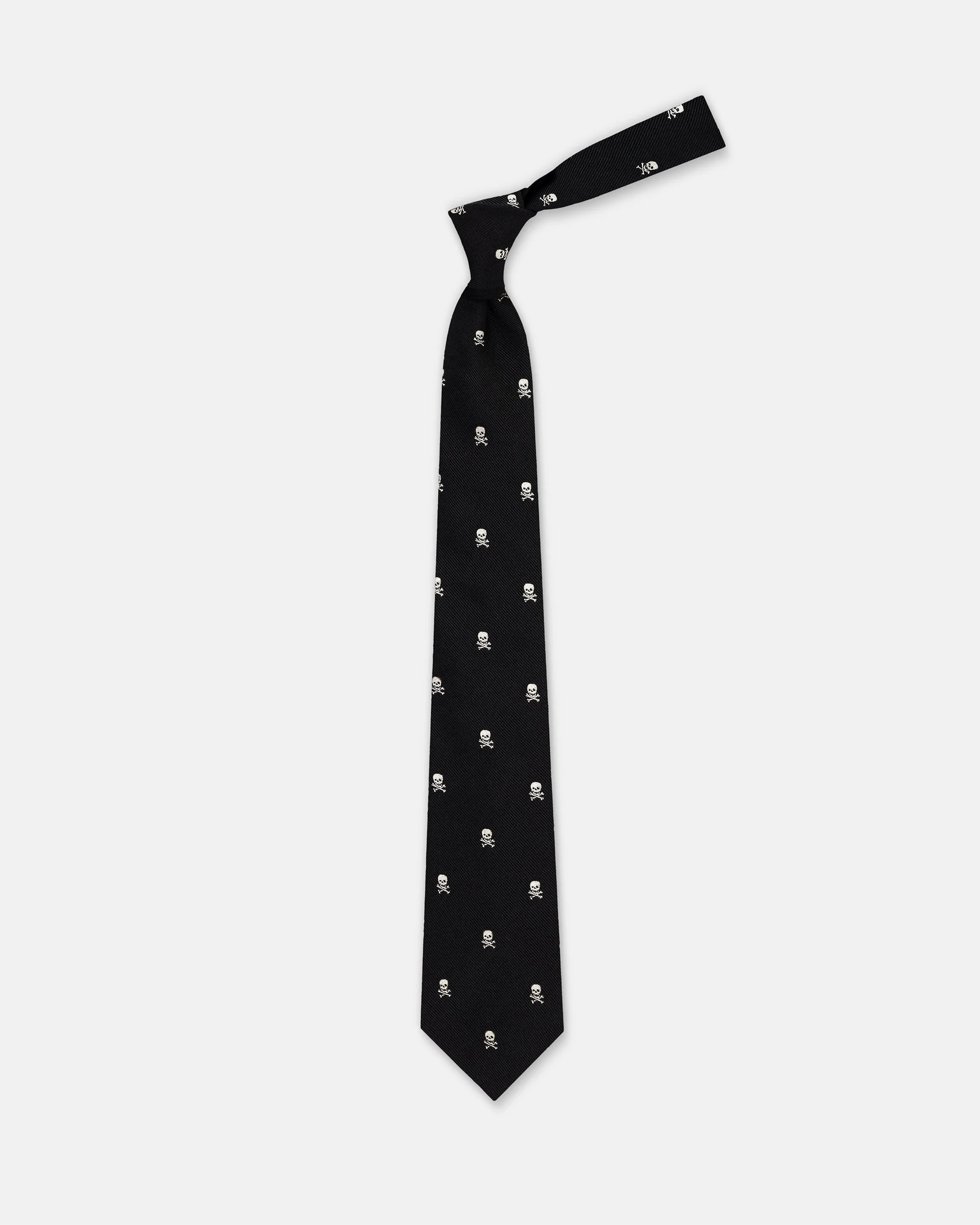 MADE-IN-USA BLACK AND WHITE SKULL & BONES CLUB TIE - 1