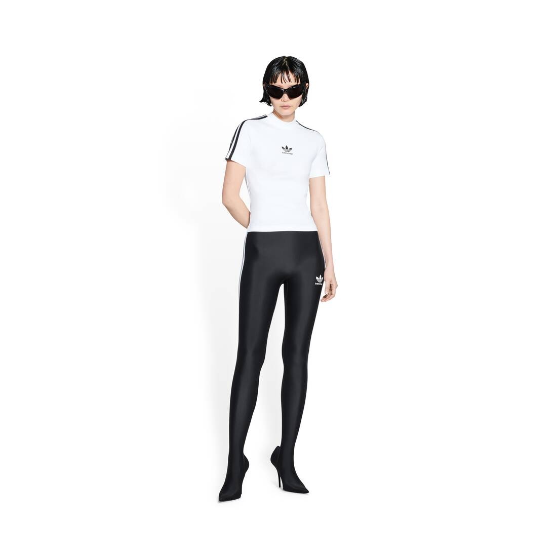 Balenciaga Adidas Striped Printed Stretch-cotton Jersey T-Shirt - Women - White Tops - S