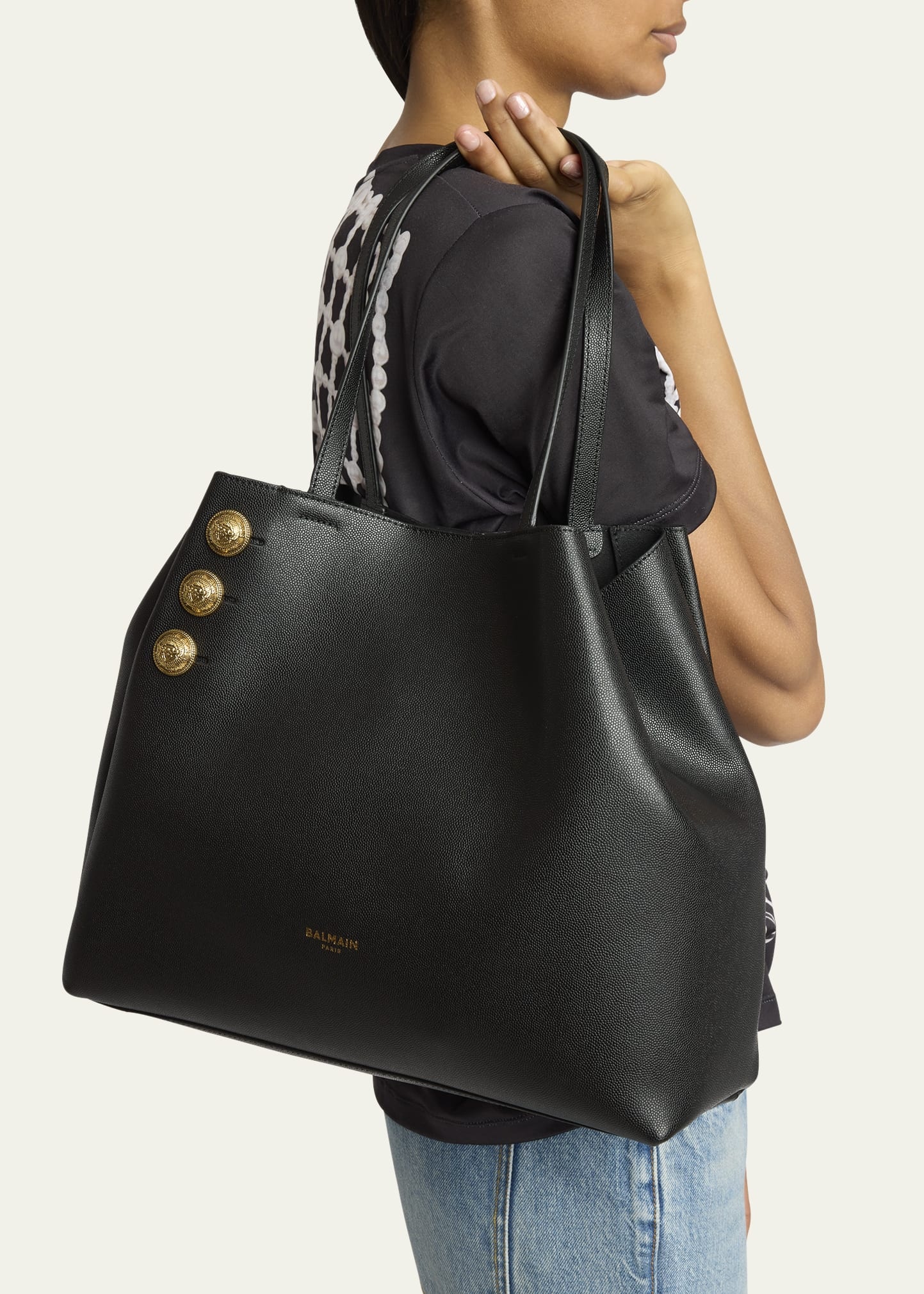 Embleme Shopper Tote Bag in Grained Leather - 2