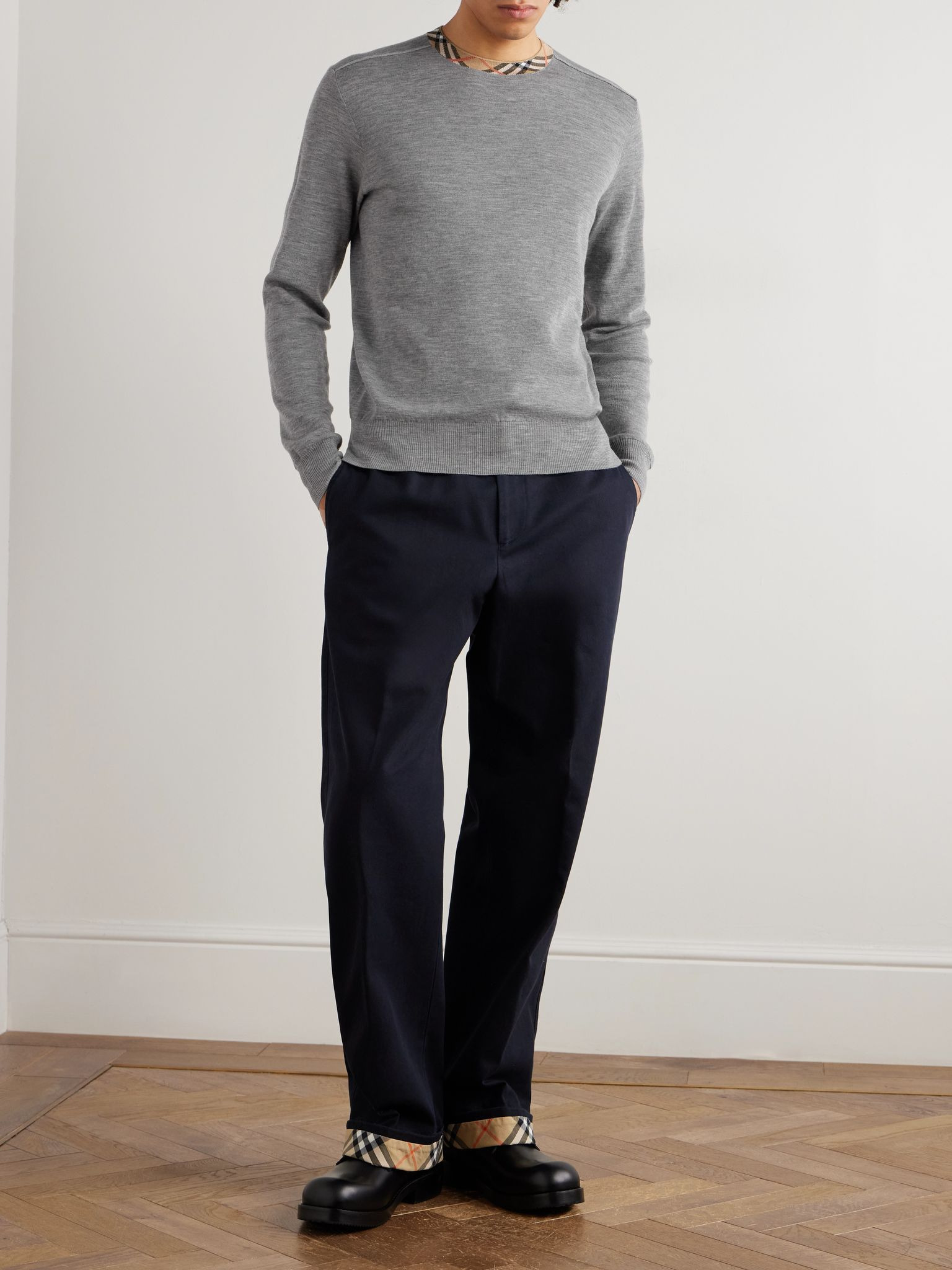 Slim-Fit Contrast-Tipped Wool Sweater Gray - 2