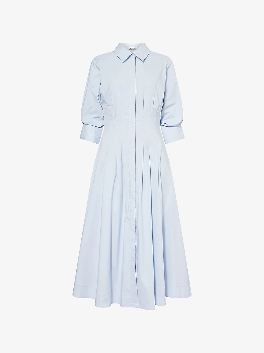 Jazz pleated cotton-blend poplin midi shirt dress - 1