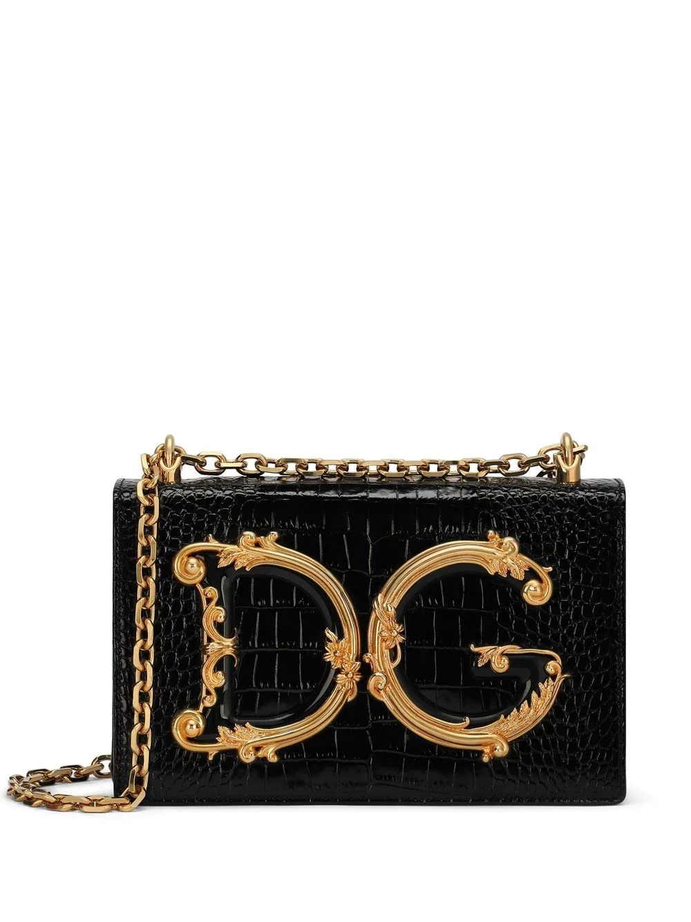 DG logo crocodile-effect shoulder bag - 1