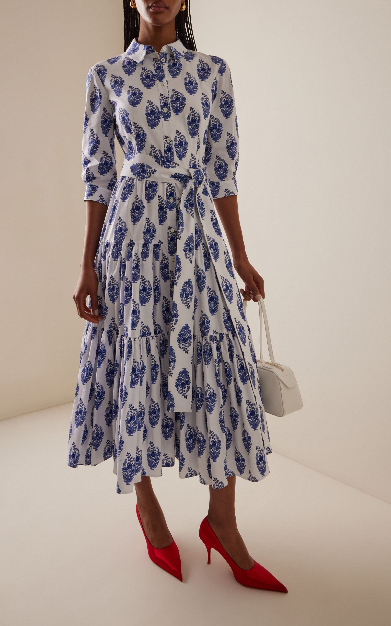 Tiered Stretch-Cotton Midi Shirt Dress white - 2