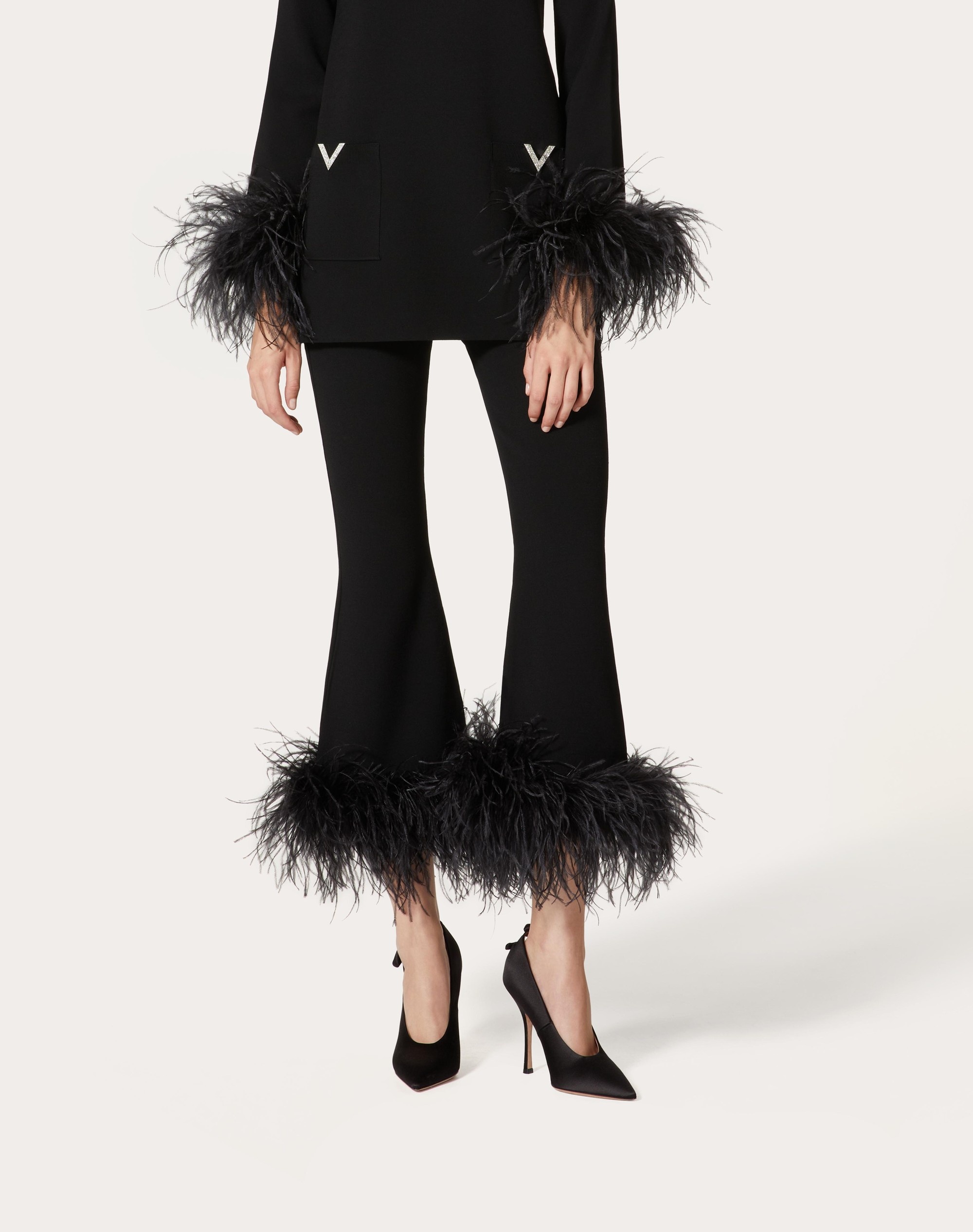 STRETCHED VISCOSE PANTS WITH FEATHERS - 3