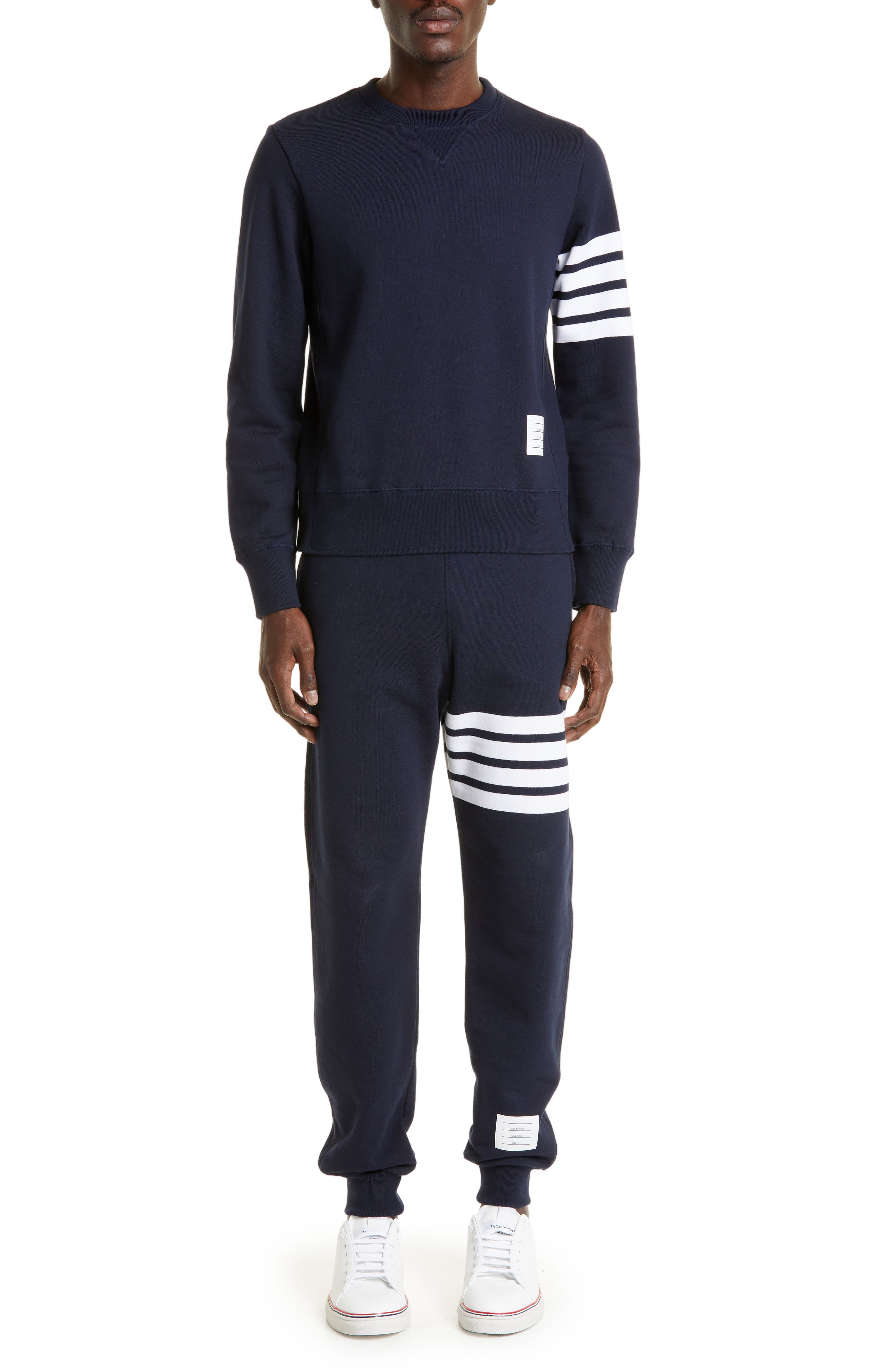 Thom Browne Stripe Sleeve Sweatshirt in Navy/Optic White at Nordstrom - 2
