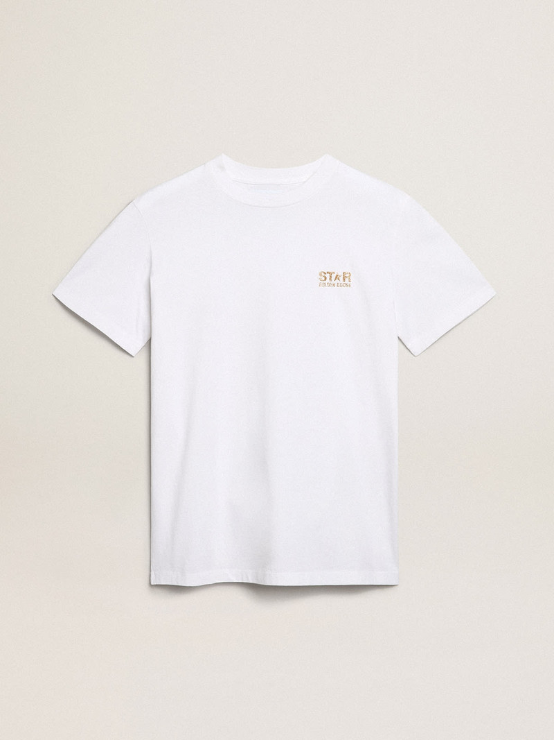 Women's white T-shirt with gold glitter logo and star - 1