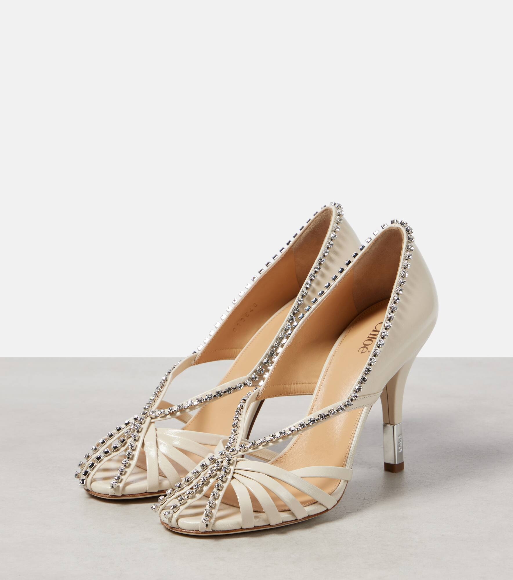 Leonie crystal-embellished leather pumps - 4