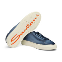 Santoni Men's polished blue leather perforated-effect