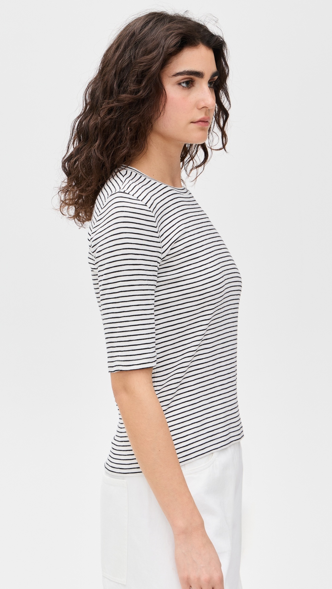 Striped Elbow Sleeve Crew Tee - 3