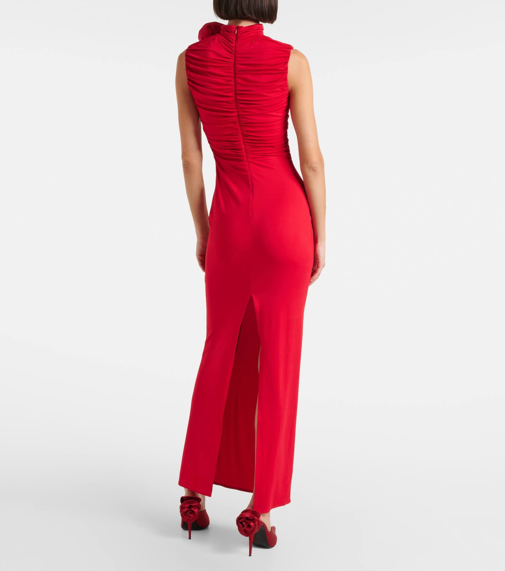 Floral-appliqué ruched jersey gown - 3