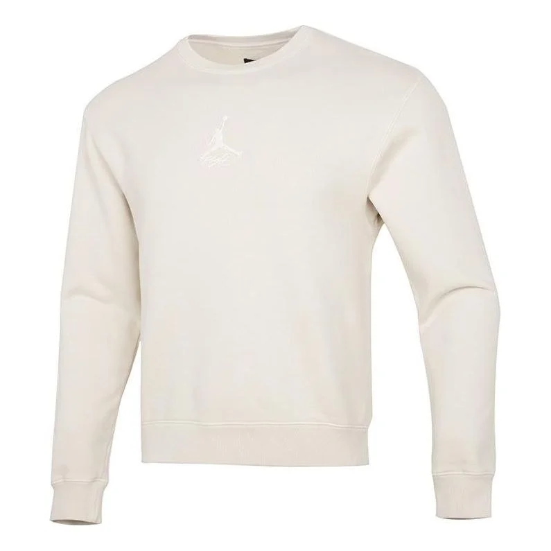 Men's Air Jordan As J Flt Hrtg Flc Crew Embroidered Logo Sports Knit Pullover Round Neck Beige DO230 - 1