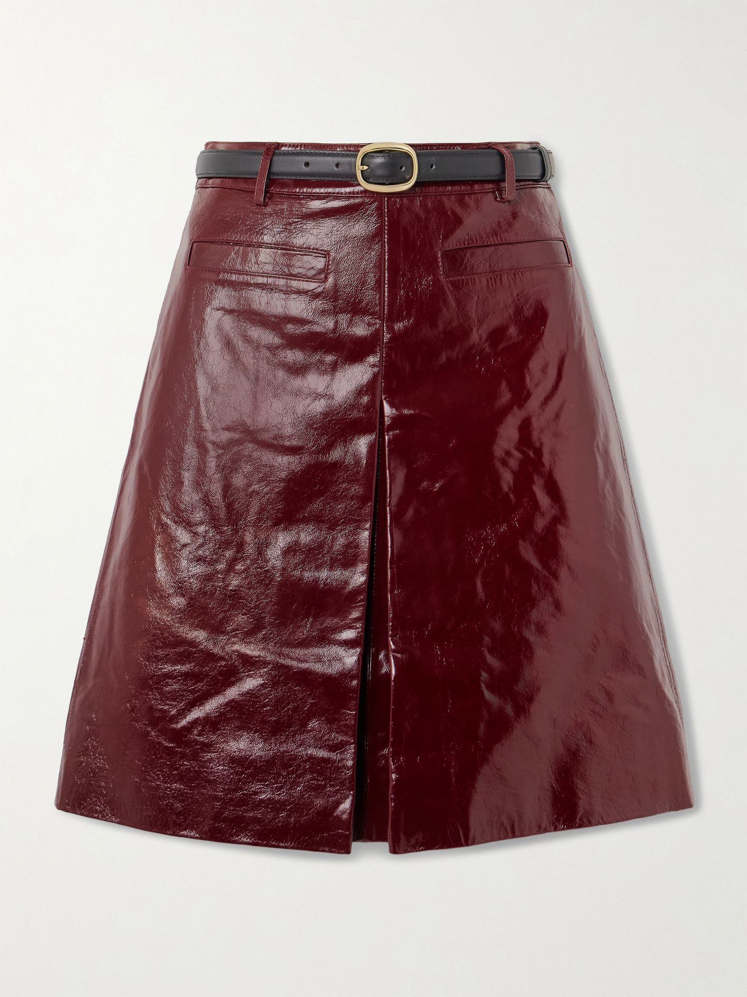 Belted leather skirt Burgundy - 1