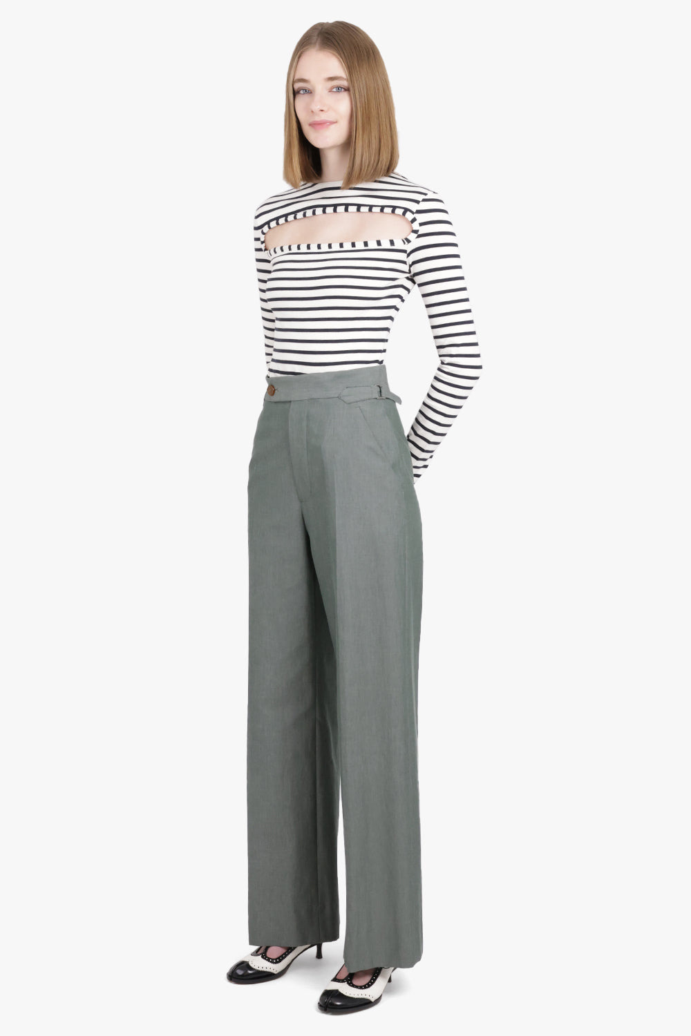 STRIPE CUTOUT FRONT L/S TOP | NAVY/WHITE - 2