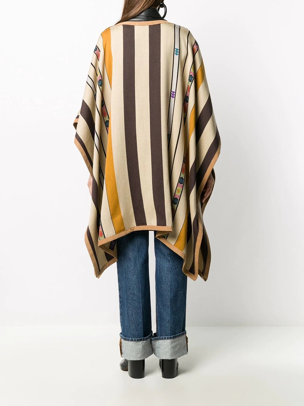 stripe-pattern poncho - 4