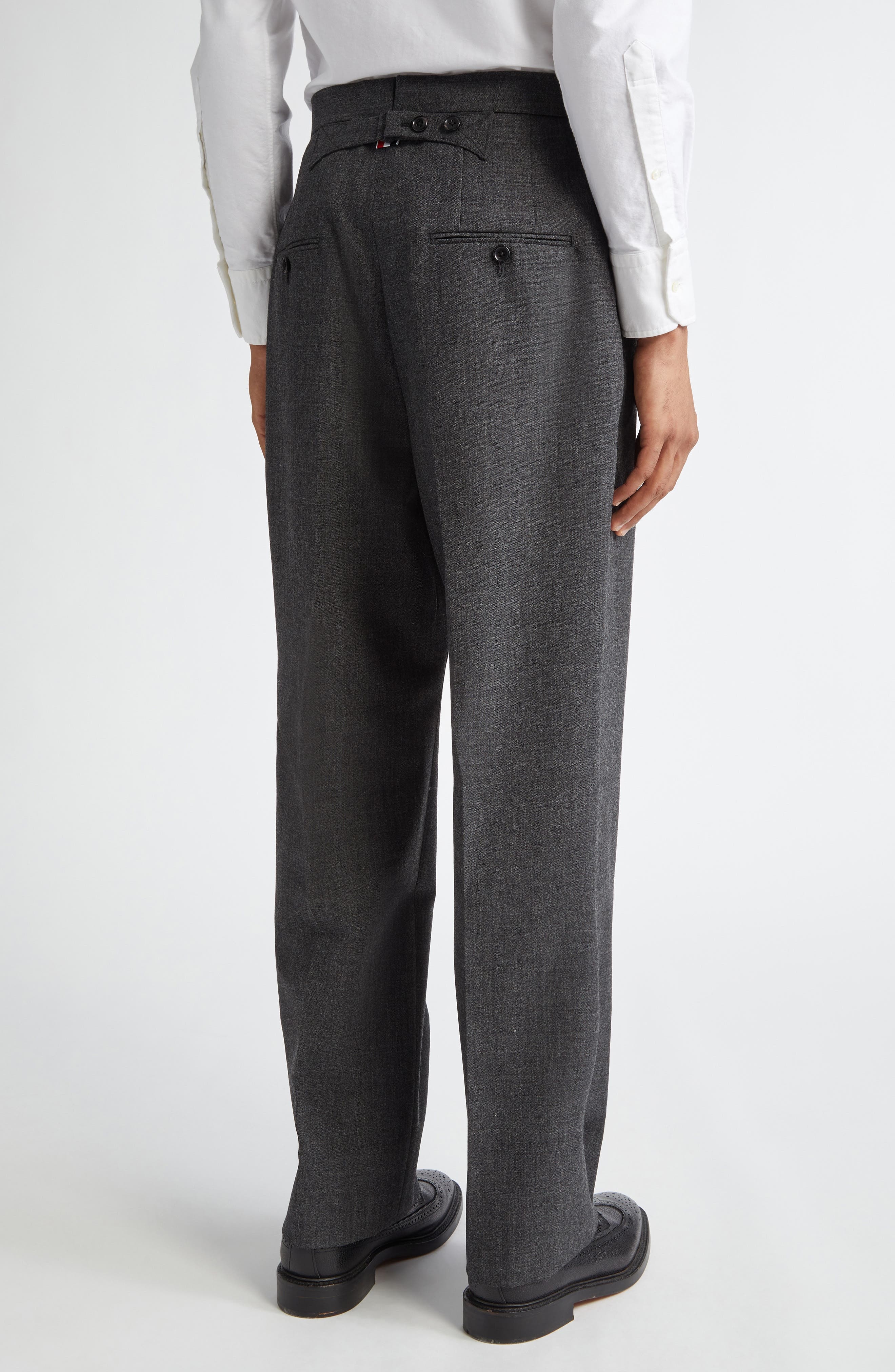 Thom Browne High Waist Back Strap Wool Trousers in Dark Grey at Nordstrom - 3