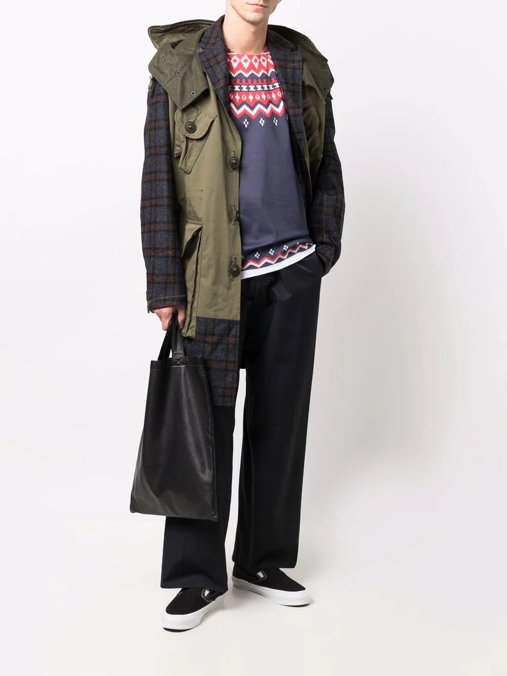 check-panelled hooded parka coat - 2