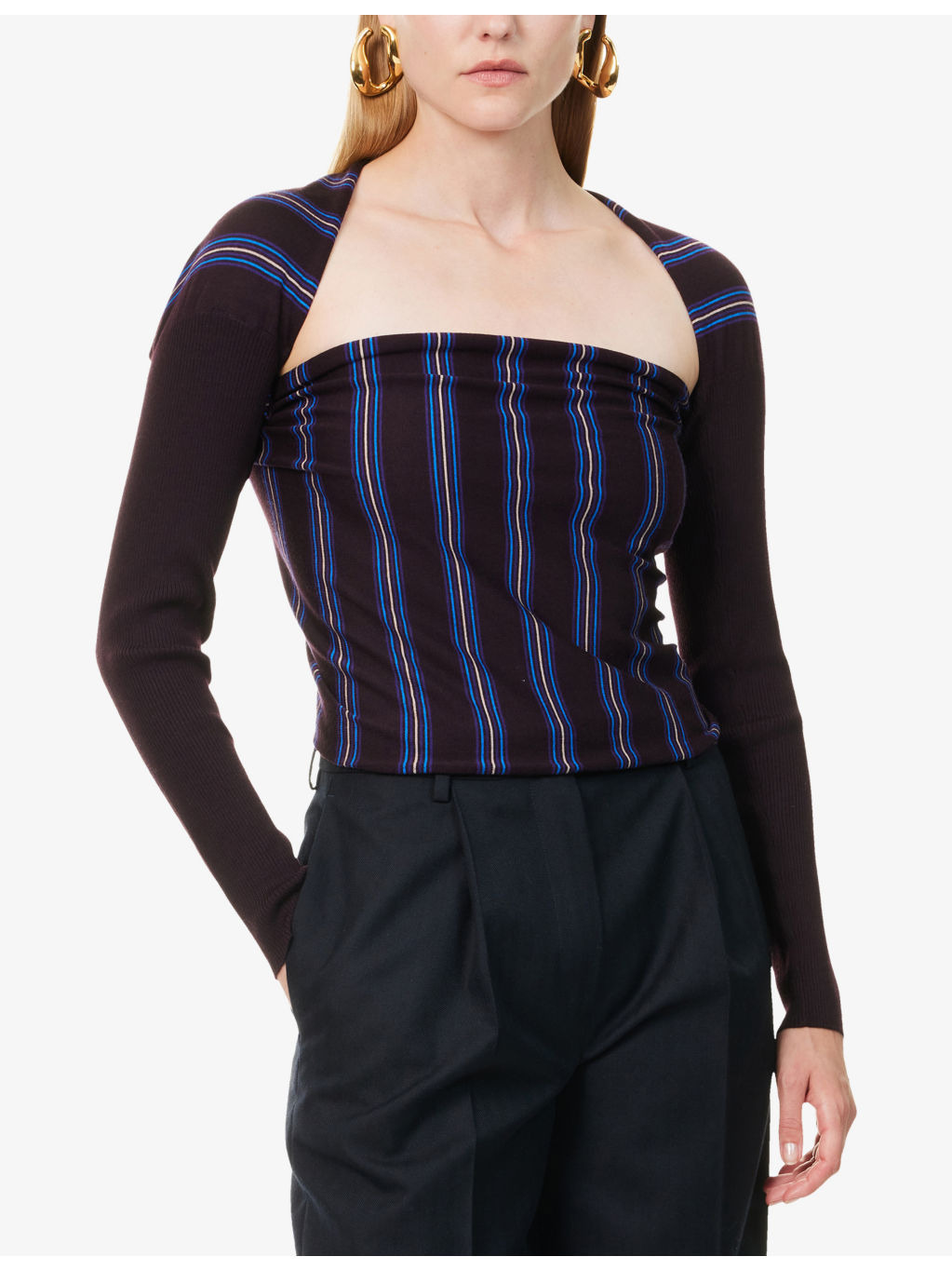 Striped Cropped Wool Top - 3