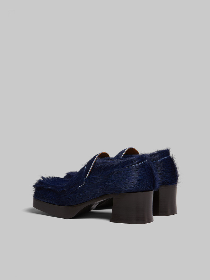 DARK BLUE LONG HAIR CALFSKIN HEELED LOAFER 3