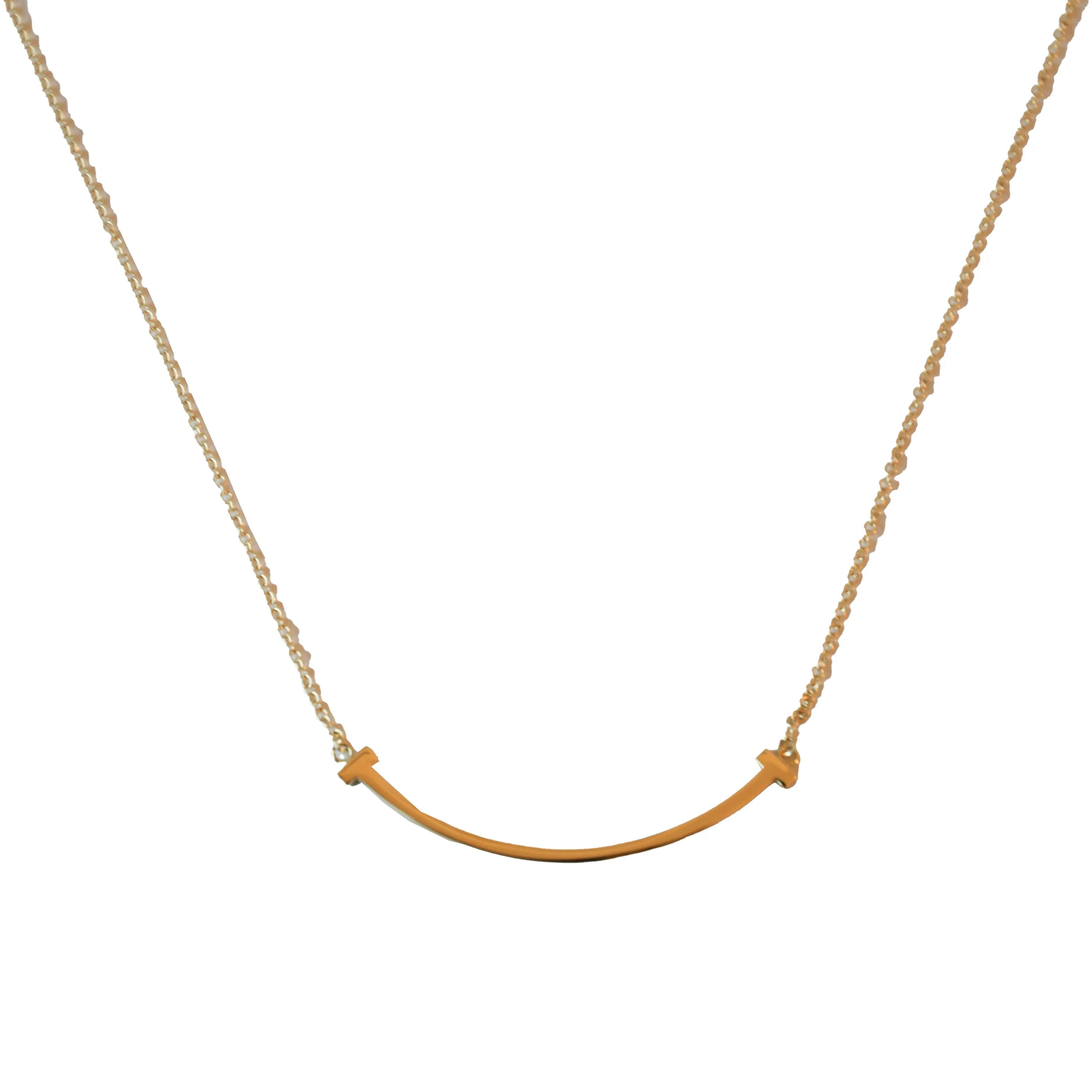 Tiffany 18k T Smile Small Pendant Necklace Yellow Gold - 1
