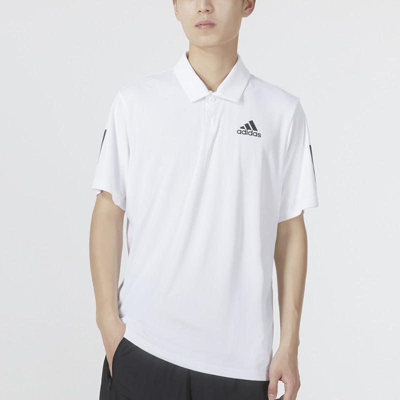 adidas Solid Color Stripe Tennis Athleisure Casual Sports Short Sleeve Polo Shirt White HF1815 - 5