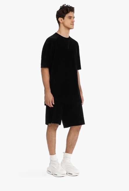 Black T-shirt with embossed velvet Balmain monogram - 7