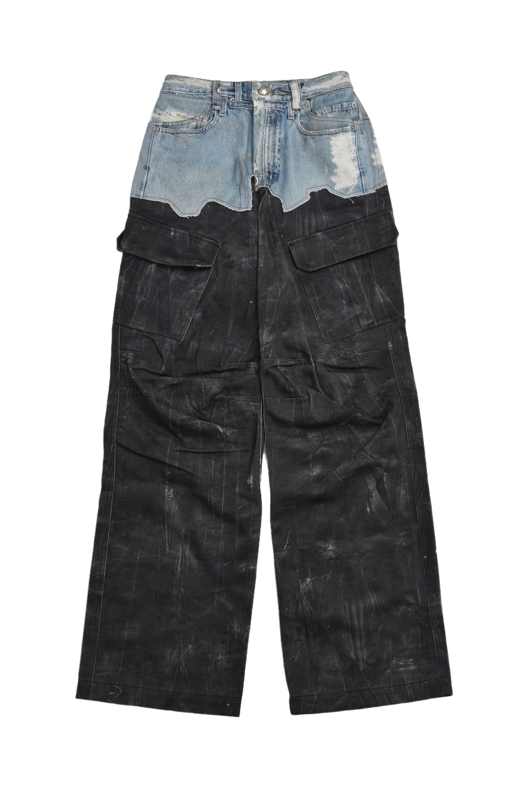Andersson Bell FAUX-DENIM & SCRATCH LEATHER PRINTED CARGO