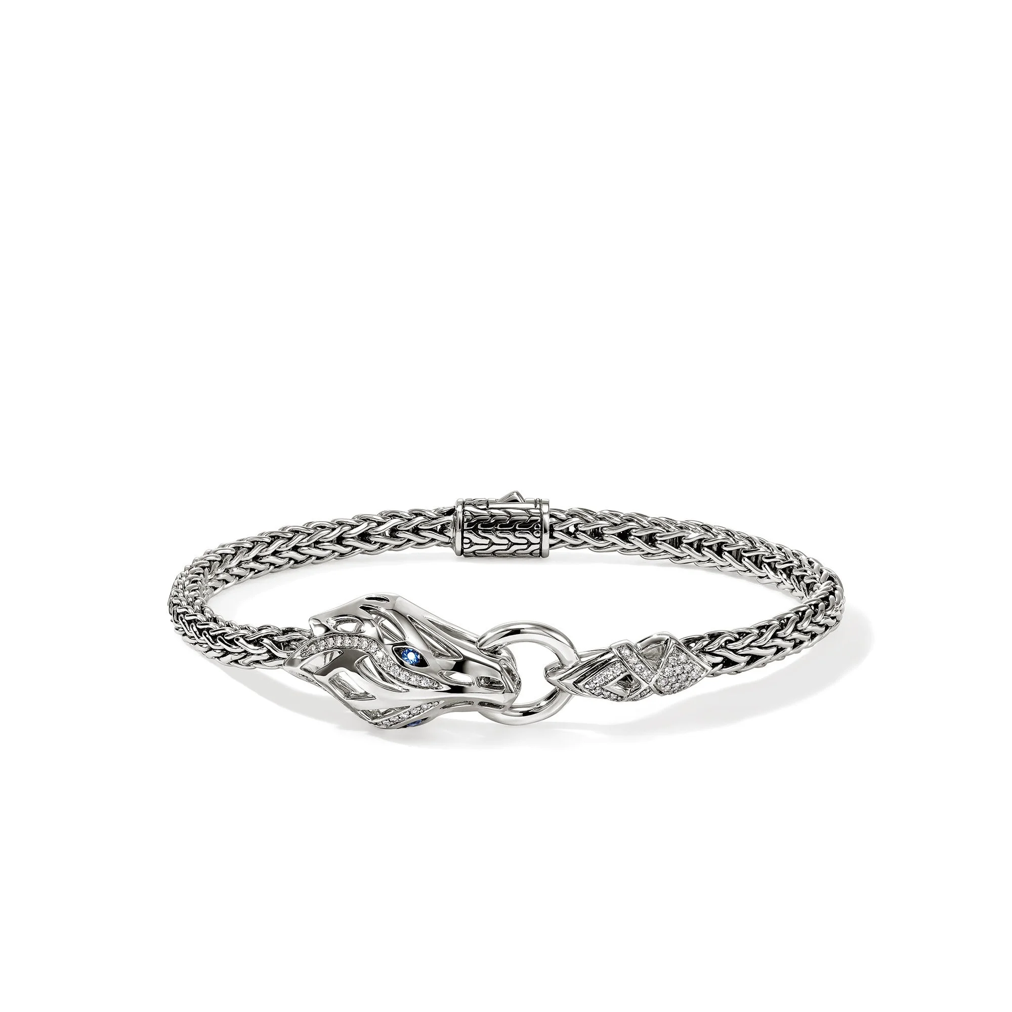 Naga Bracelet, Sterling Silver, Diamonds, Blue Sapphires, 4.4MM - 1