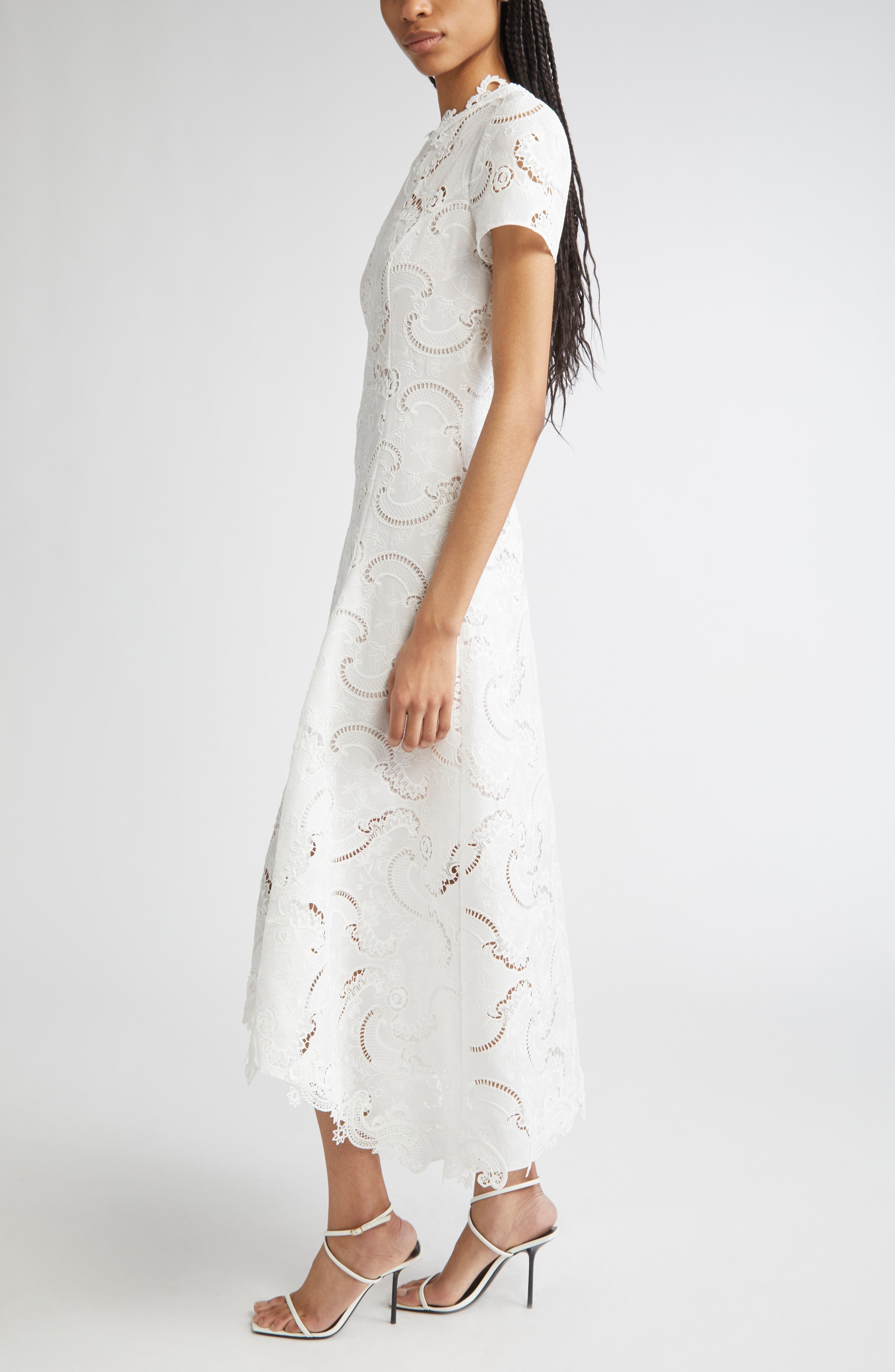 Oscar de la Renta Scroll Guipure Lace Dress in White at Nordstrom - 3