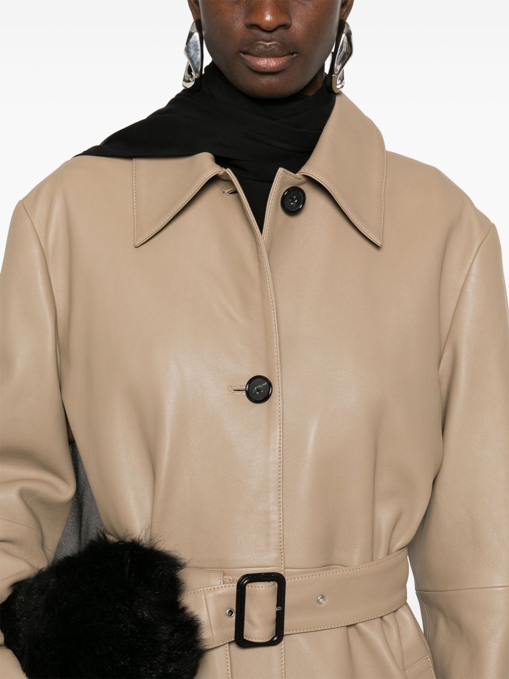 belted leather coat - 5