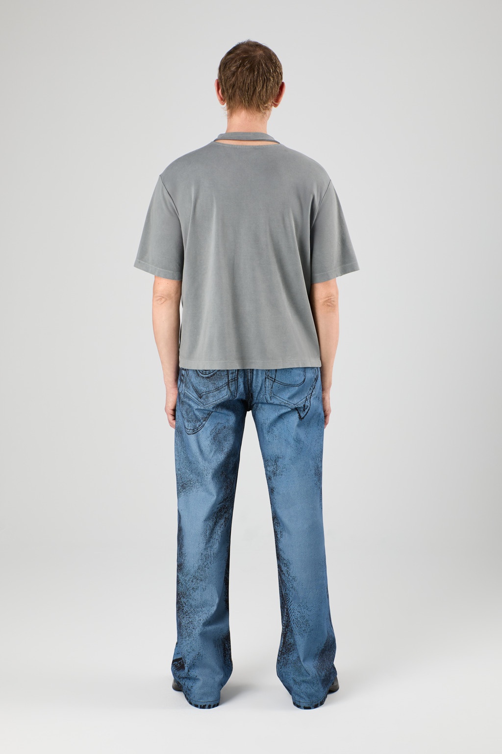 Dark Blue-Black Distorted Print Denim Jeans - 5