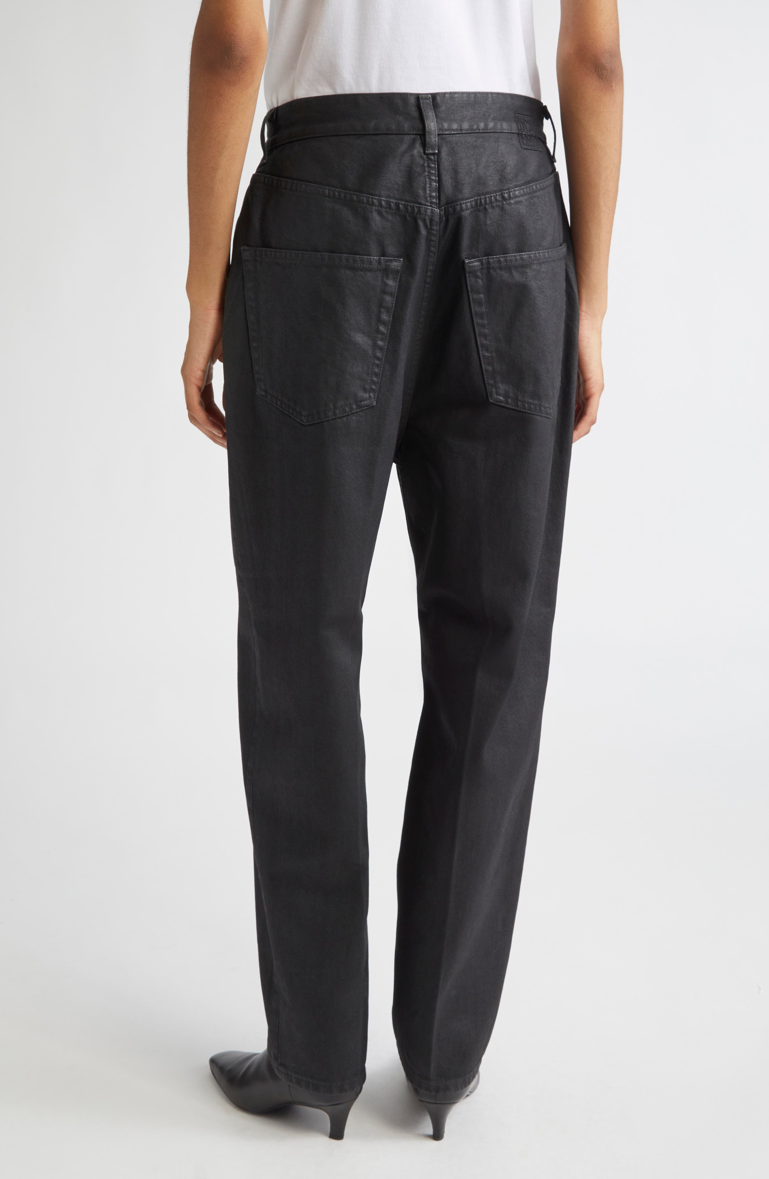 TOTEME Coated High Waist Tapered Jeans in Coated Black 207 at Nordstrom - 3
